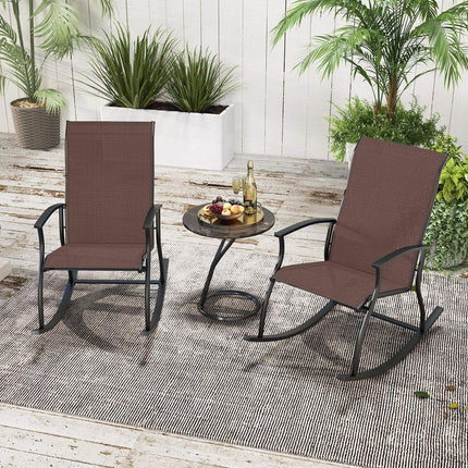 2 Pieces Outdoor Rocking Chairs with Breathable Backrest-Brown