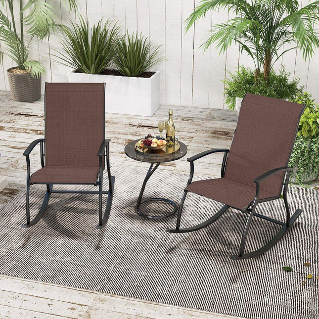 2 Pieces Outdoor Rocking Chairs with Breathable Backrest-Brown