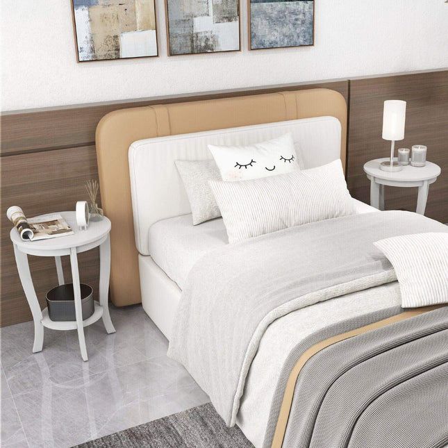 2-tier Round End Table with Solid Wood Legs-White