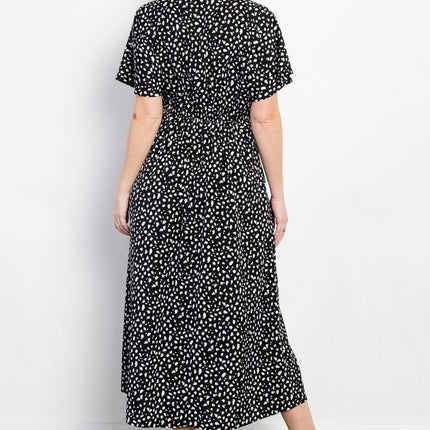 Be Stage Full Size Printed Smocked Waist Dress