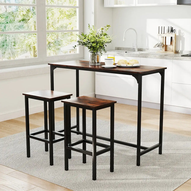 Industrial 3-Piece 47.5" Counter-Height Dining Table and 2 Bar Stools-Coffee