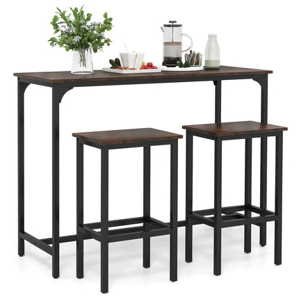 Industrial 3-Piece 47.5" Counter-Height Dining Table and 2 Bar Stools-Coffee