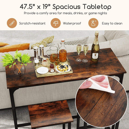 Industrial 3-Piece 47.5" Counter-Height Dining Table and 2 Bar Stools-Coffee