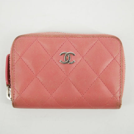 Chanel CC Lambskin Quilted Pink Compact Zip Wallet #3011