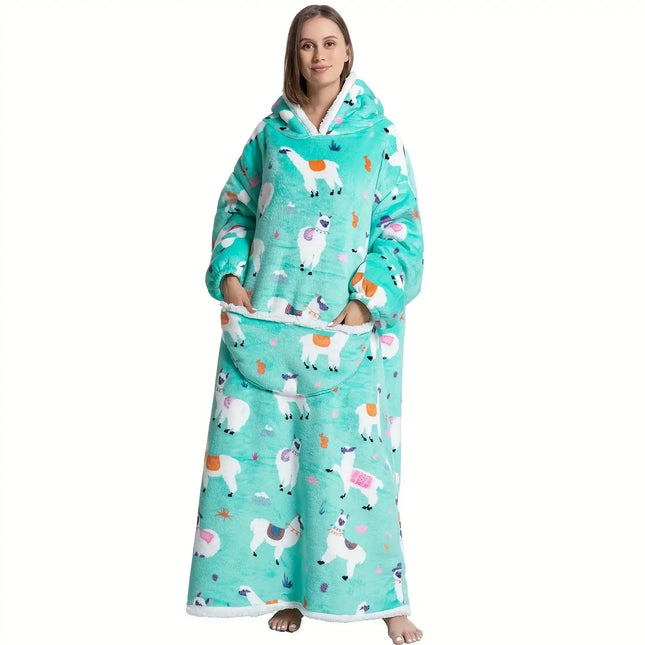 1pc Extra Long Oversized Cat Print Sherpa Fleece Hooded Blanket Sweatshirt - Ultra Soft, Warm, Wearable, Machine Washable, and Industrial Style - Perfect Gift for Women and Men Adults