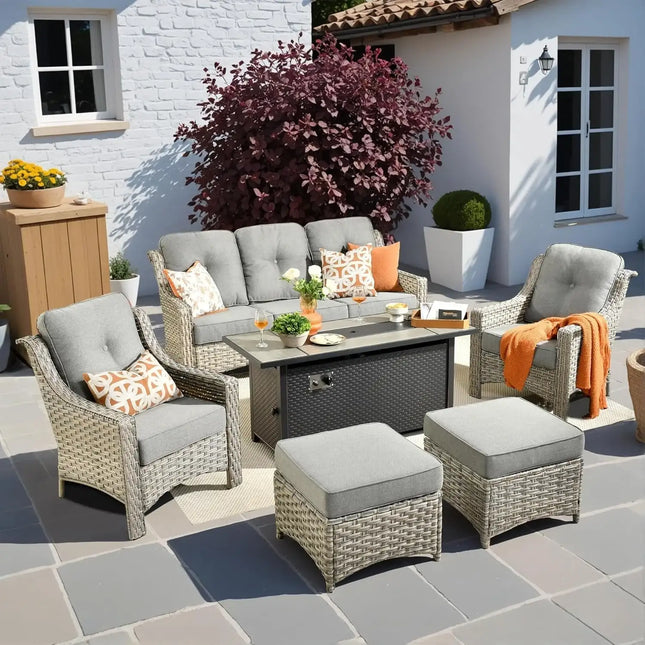 Outdoor Patio Furniture Set with Fire Pit and Ottomans