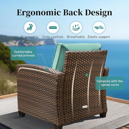 Brown Wicker Patio Furniture Set With Fire Pit Table