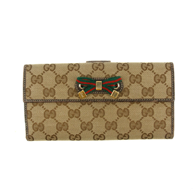 Gucci GG Canvas Beige Bow Long Wallet #3585