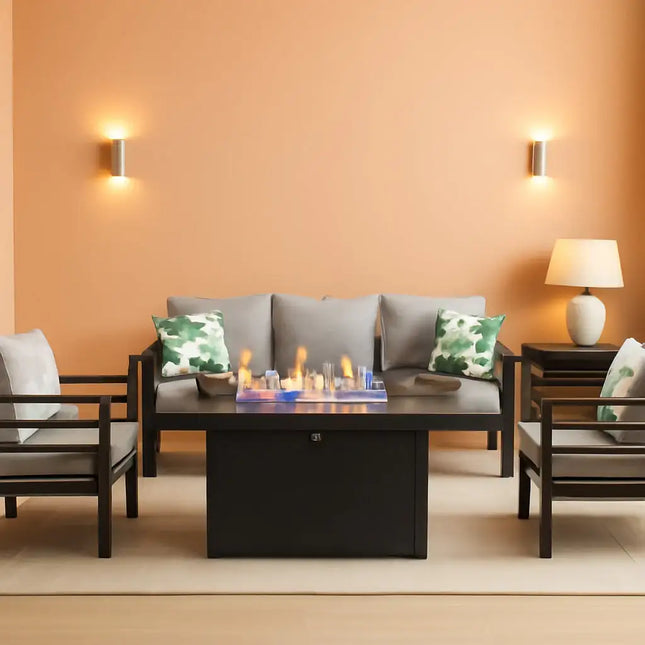 Aluminum Outdoor Patio Sectional Set With Fire Pit Table