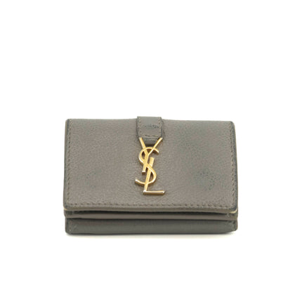 Saint Laurent YSL Grey Leather Trifold Compact Wallet #3703