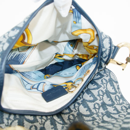 Christian Dior Classic Oblique Trotter Blue Canvas Saddle Bag #3707