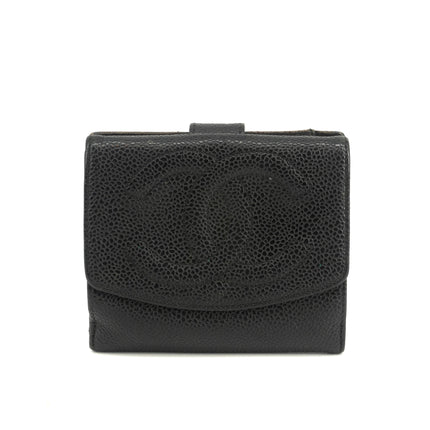 Chanel Caviar Skin Black Compact Bifold Wallet #3714