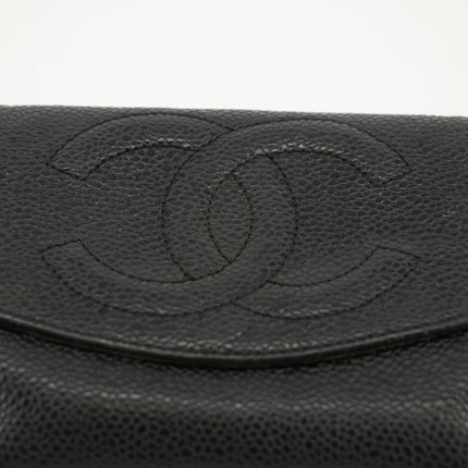 Chanel Caviar Skin Black Compact Bifold Wallet #3714