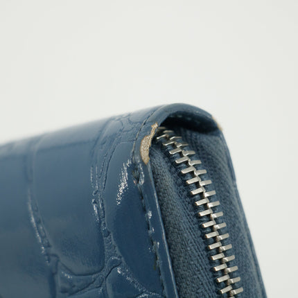 Miu Miu Blue Croco Embossed Leather Zip Around Wallet #3728