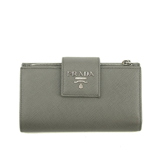 Prada Saffiano Leather Grey Metal Medium Wallet #3918