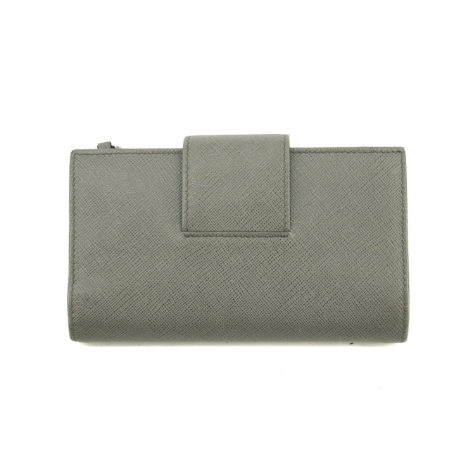 Prada Saffiano Leather Grey Metal Medium Wallet #3918