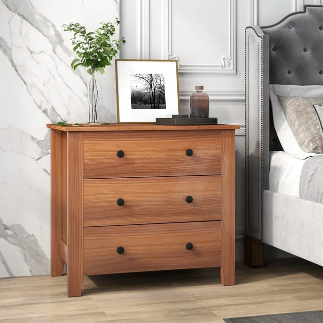 3 Drawer Dresser Chest of Drawers Bedside Table-Walnut