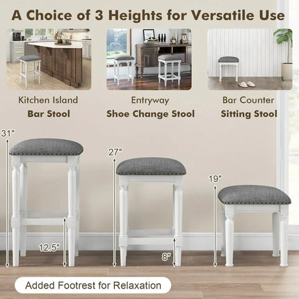 3 Heights Square Saddle Stool Set of 2 with Footrests and Padded Seats-Gray