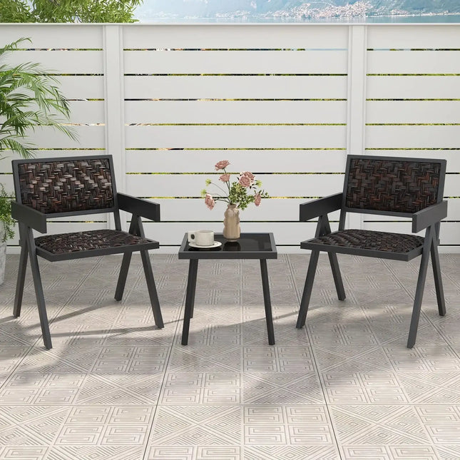 3 Pieces Patio PE Wicker Bistro Set with Quick-Drying Foam-Black