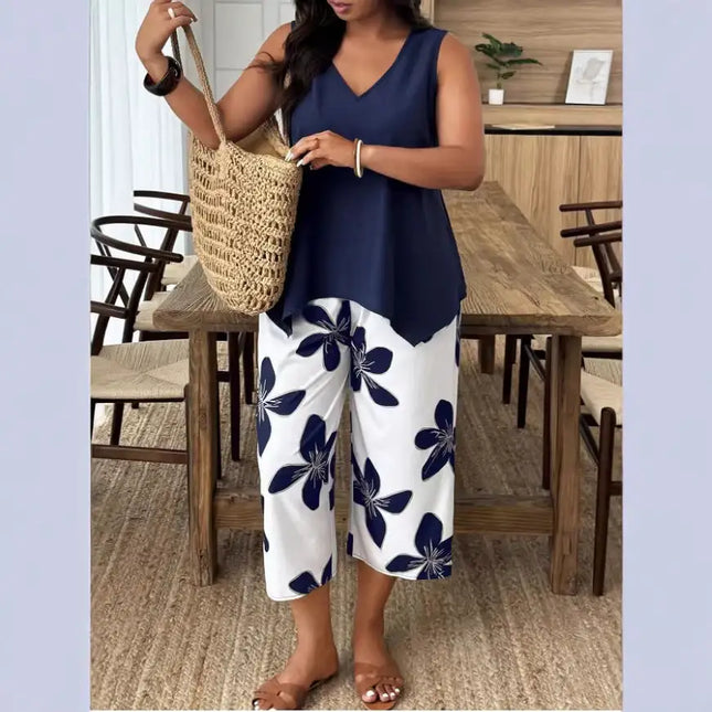 Women's Casual Elegant Printed Cropped Pants Set (see size chart under more details)