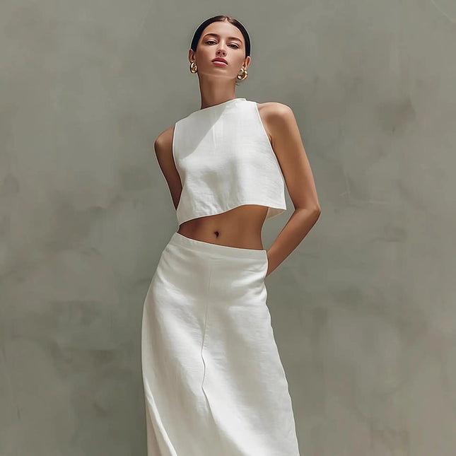 Summer Stylish Slimming Sleeveless Maxi Dress Elegant Two-Piece Set (see size chart under more details)