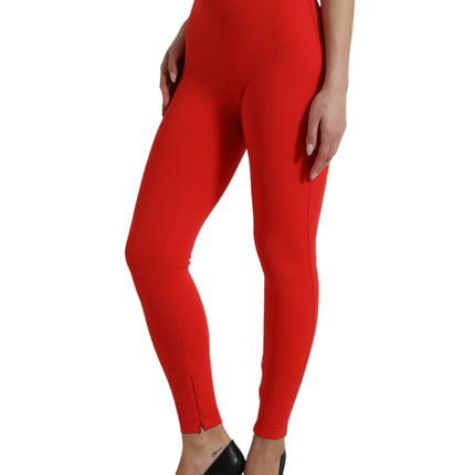 Dolce & Gabbana Red Nylon Stretch Slim Leggings Pants