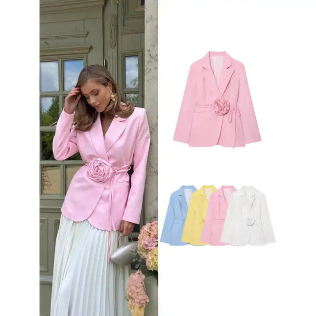 Womens Loose-Fit Lace-Up Blazer With 3D Floral Embellishments (See size chart where applicable)