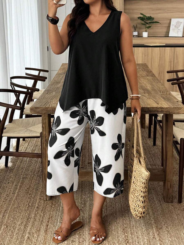 Women's Casual Elegant Printed Cropped Pants Set (see size chart under more details)