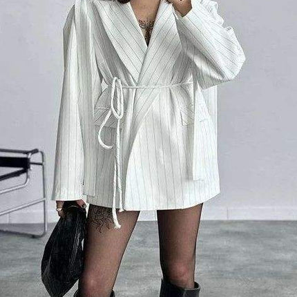 Striped Strappy Waist Suit Dress