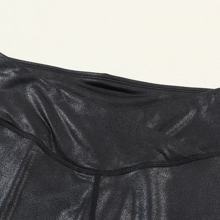Solid Crossed Dip Waist Leather Leggings
