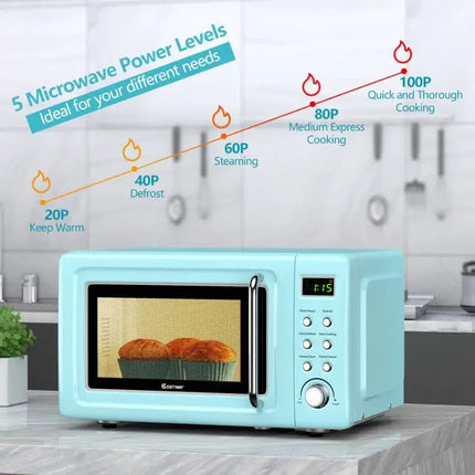 700W Retro Countertop Microwave with 5 Power Levels & Auto Cook