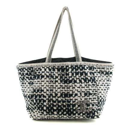 Chanel CC Black and White Terry Cloth Beach Shoulder Bag #5022