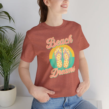 Beach Dreams Unisex Jersey Tee, Flip Flop Summer Shirt, Vacation Outfit, Beach Lover Gift, Casual Summer Wear