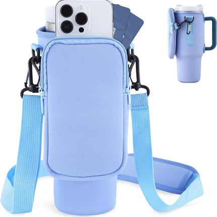 Slok Water Bottle Carrier, Fits 40oz Tumbler with Handle, Adjustable Strap - Blue Purple