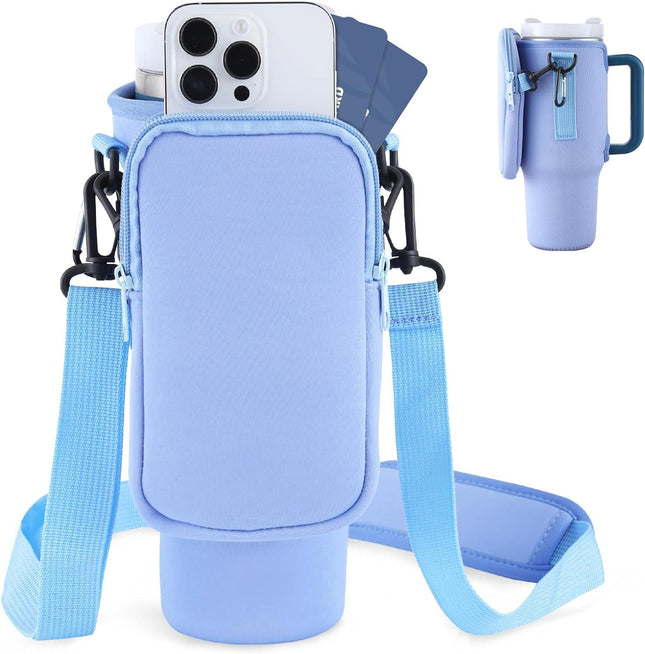 Slok Water Bottle Carrier, Fits 40oz Tumbler with Handle, Adjustable Strap - Blue Purple