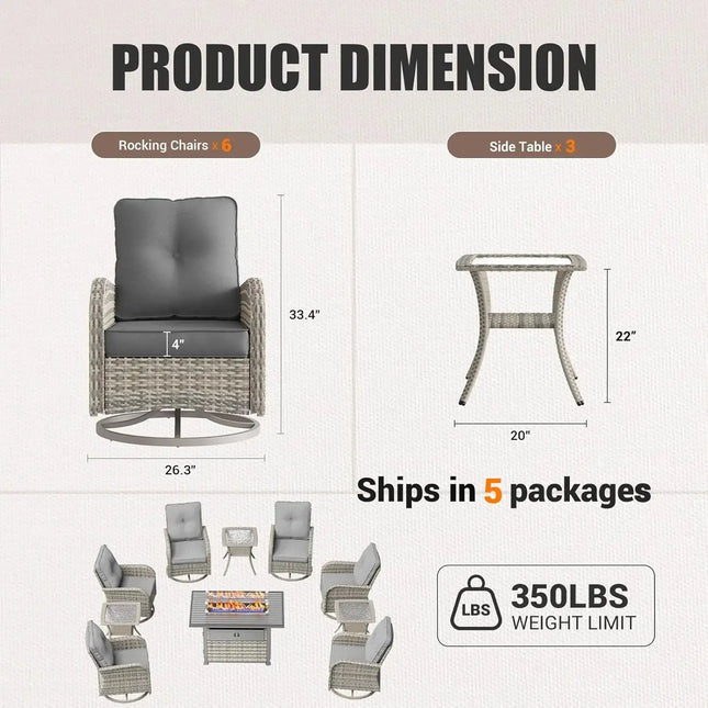 Patio Swivel Rocking Chair Set with Fire Pit