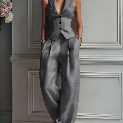 Casual Single-breasted Vest And Casual Pants Set (see size chart under more details)