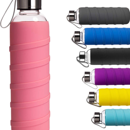 Ferexer Borosilicate Glass Water Bottle with Silicone Sleeve – BPA-Free, Leak-Proof, Reusable, Dishwasher Safe for Hot & Cold Drinks, 20oz