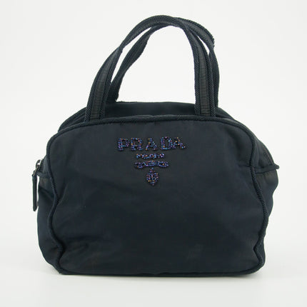 Prada Nylon Tessuto Black Beaded Handle Bag #5807