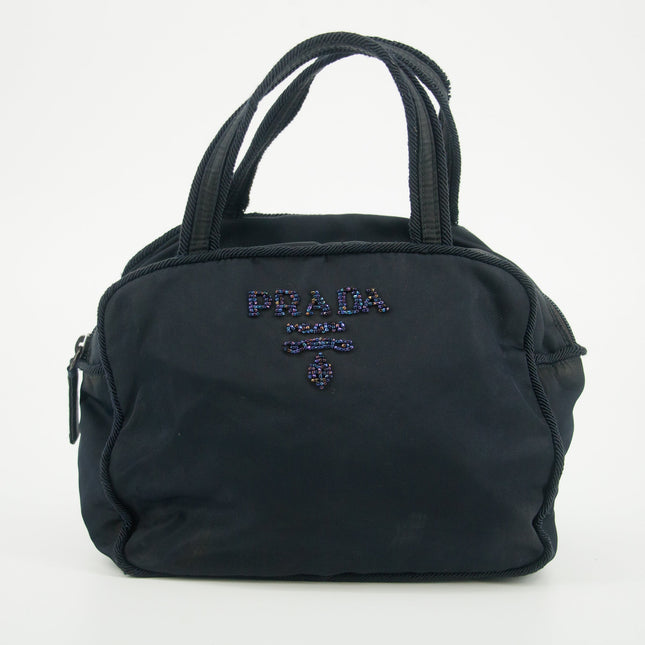 Prada Nylon Tessuto Black Beaded Handle Bag #5807