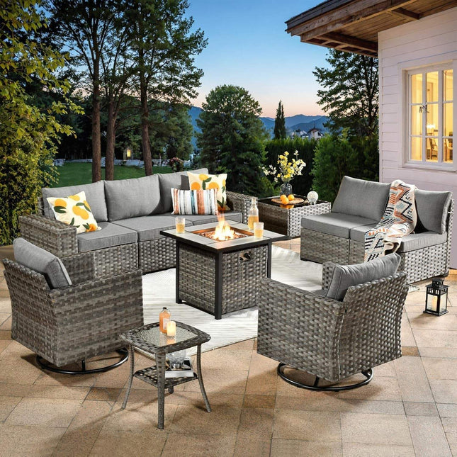 Modular Outdoor Wicker Sofa Set with Fire Pit