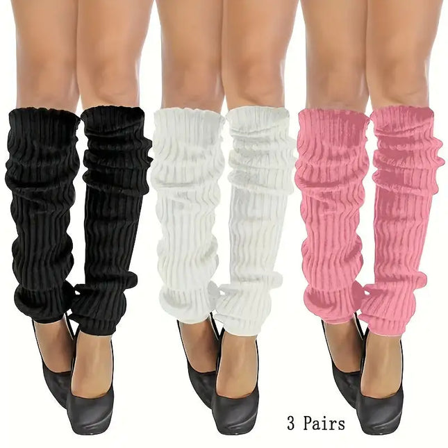 3 Pairs Of Ribbed-knitting Leg Warmer, Fashionable Winter Thermal JK Streetwear Casual Long Leg Warmer Socks For Women And Girls