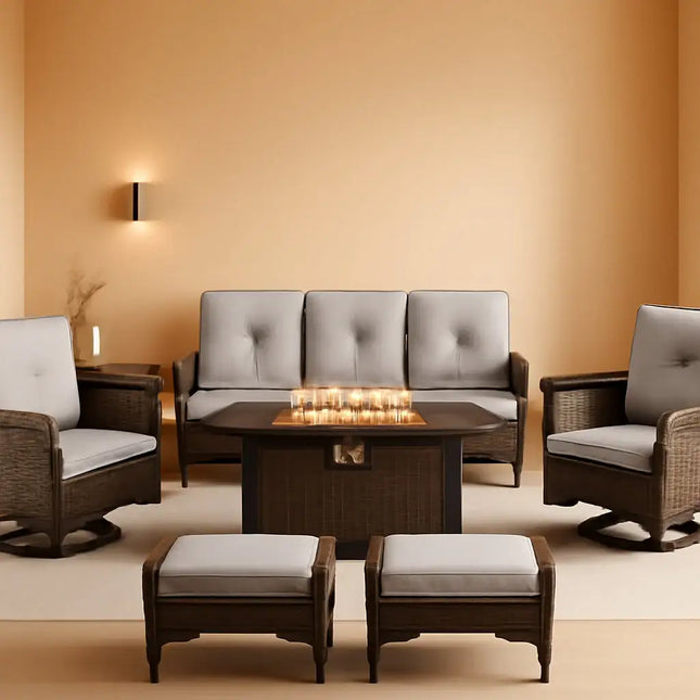 8 Piece Patio Furniture Set With 50000 BTU Fire Pit