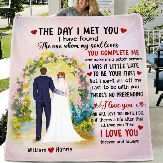 Personalized Wedding Fleece/Quilt Blanket - Wedding Gifts For Couples - Up to 4 Dogs - The Day I Met You