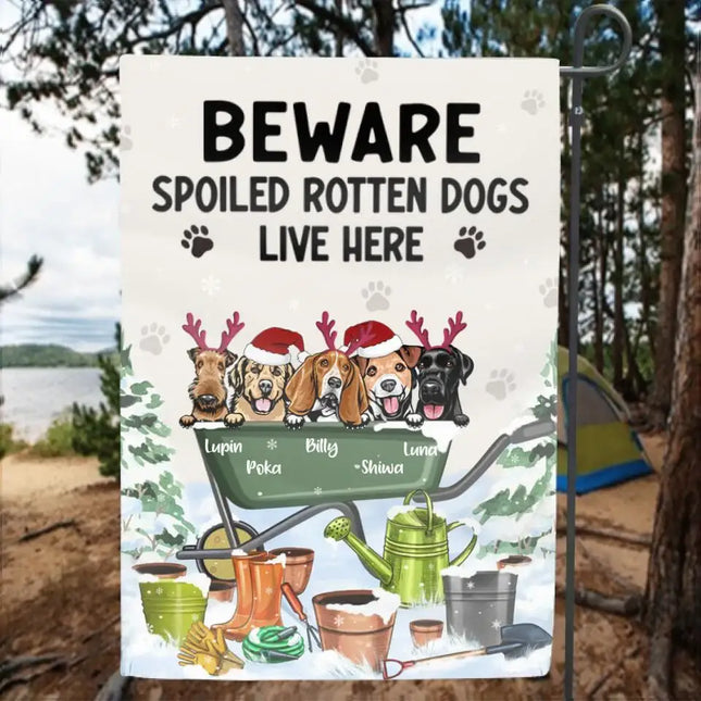 Personalized Xmas Dog Garden Flag - Up to 5 Dogs - Best Gift For Dog Lover - We Are Not Spoiled Our Human Is Well Trained