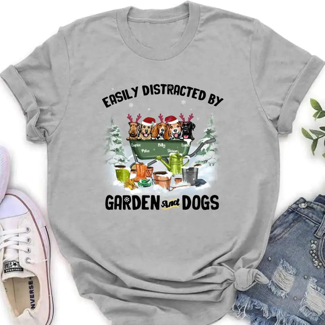 Personalized Xmas Dog Garden Shirt - Up to 5 Dogs - Best Gift For Dog Lover - Easily Distracted By Garden And Dogs