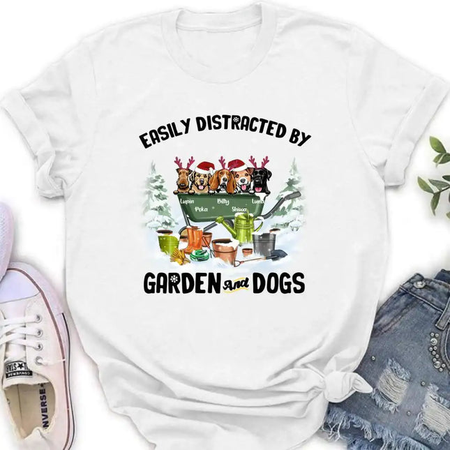 Personalized Xmas Dog Garden Shirt - Up to 5 Dogs - Best Gift For Dog Lover - Easily Distracted By Garden And Dogs