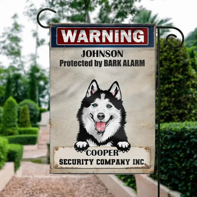 Personalized Warning Dog Flag Sign - Gift Idea For Dog Lover - Protected By Bark Alarm