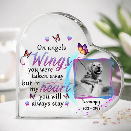 Personalized Photo Memorial Dog Crystal Heart - Memorial Gift Idea For Dog Owners - On Angels Wings You Were Taken Away But In My Heart You Will Always Stay