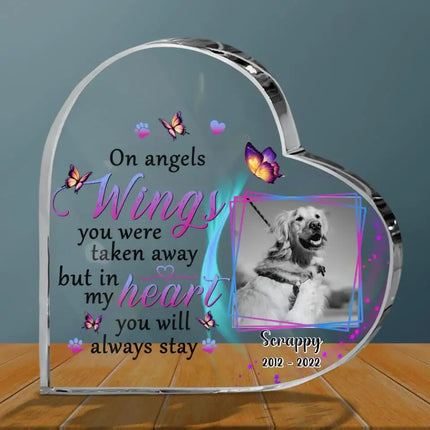 Personalized Photo Memorial Dog Crystal Heart - Memorial Gift Idea For Dog Owners - On Angels Wings You Were Taken Away But In My Heart You Will Always Stay